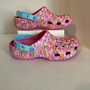Lisa Frank Crocs Classic Clog Pink Unicorn rainbow Girls Size J5 New W/O Tags.